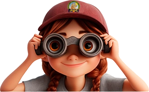 Niña prismáticos Cartel Campamento de Verano